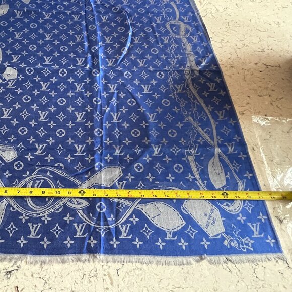 LV WOOL AND CASHMERE SCARF - BLUE AND GREY - RECTANGLE - VERY PRETTY - BRAND NEW - Picture 14 of 15